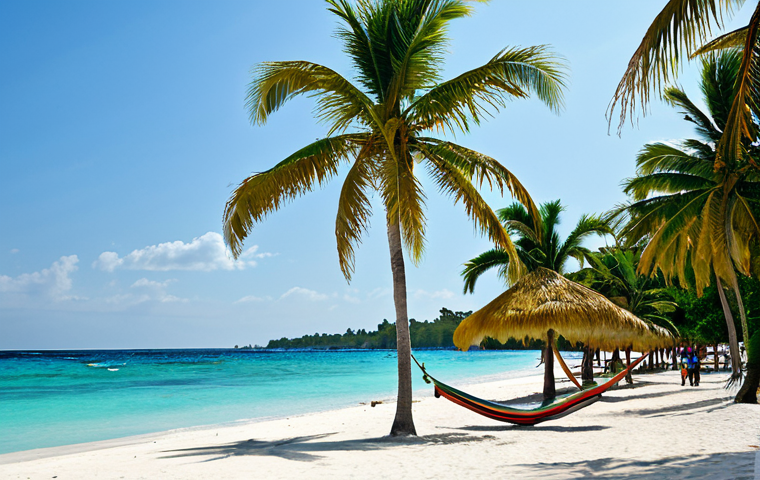 Relaxing Jamaican Beach Scene**

"A wide shot of Seven Mile Beach in Negril, Jamaica. Calm turquoise water laps against the white sand. Palm trees sway gently in the breeze. In the distance, a few people relax in hammocks or stroll along the shore, fully clothed in casual beach attire. Safe for work, appropriate content, family-friendly, perfect anatomy, natural proportions, professional photography, high quality."

**