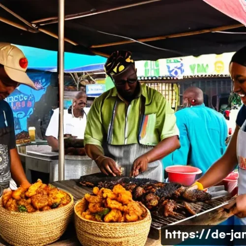 자메이카와 트리니다드토바고 비교 - **Vibrant Jamaican Jerk Street Food Experience:**
    A bustling and authentic street food stall in ...
